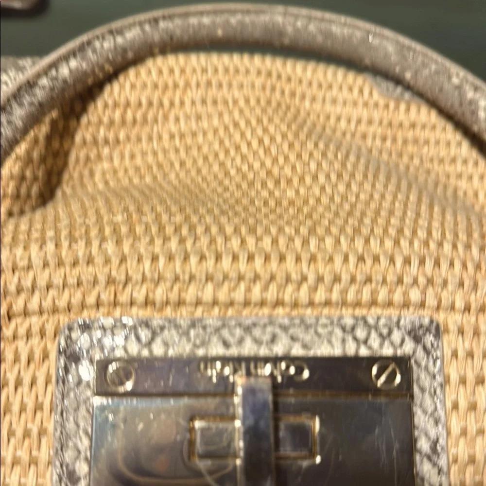 EUC Calvin Klein Tan Straw with Gray Imitation Snake Women's Bag